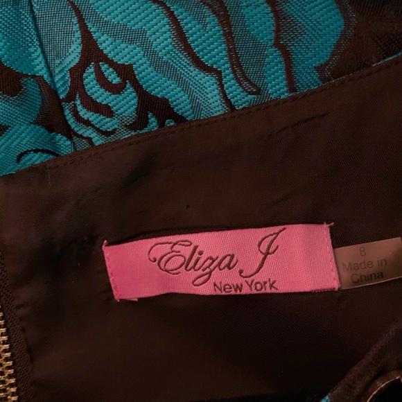 VINTAGE ELIZA J. BLACK & TEAL-BLUE BOAT NECK EMBELLISHED JACQUARD  RHINESTONE - Picture 3 of 16